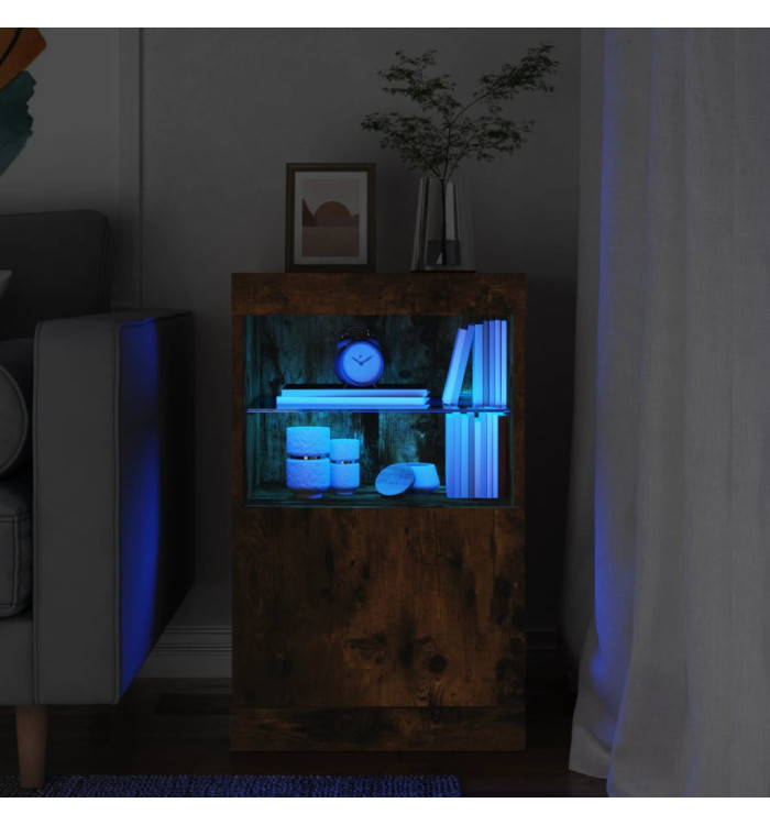 Buffet avec lumières LED chêne fumé 41x37x67 cm | Mobilier & Déco