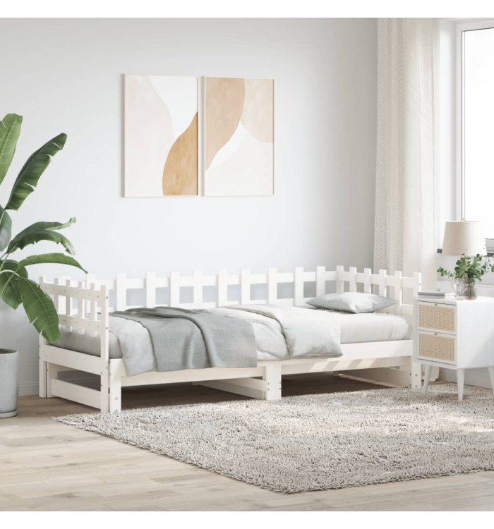 Lit coulissant sans matelas blanc 2x(80x200) cm Bois massif | Mobilier & Déco
