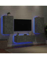 Meuble TV muraux 3 pcs avec lumières LED gris béton | Mobilier & Déco