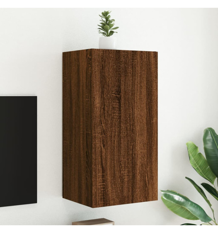 Meuble TV mural avec lumières LED chêne marron 40,5x35x80 cm | Mobilier & Déco