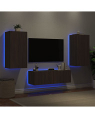 Meuble TV muraux 3 pcs avec lumières LED chêne marron | Mobilier & Déco