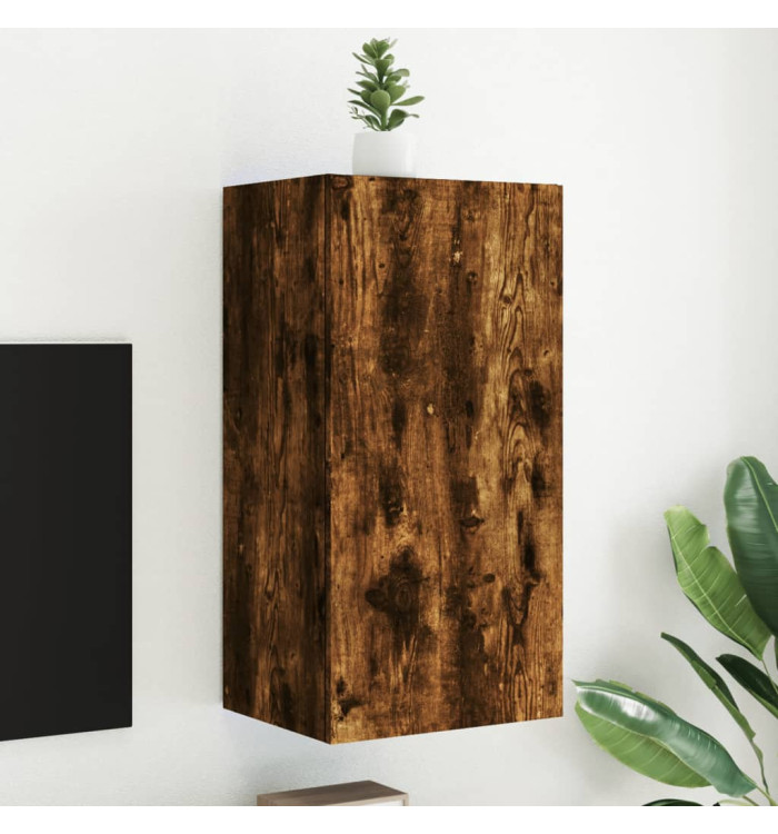 Meuble TV mural avec lumières LED chêne fumé 40,5x35x80 cm | Mobilier & Déco