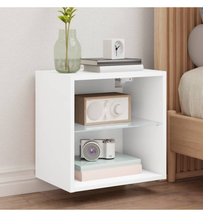 Tables de chevet murales avec lumières LED 2 pcs blanc | Mobilier & Déco