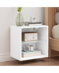 Tables de chevet murales avec lumières LED 2 pcs blanc | Mobilier & Déco