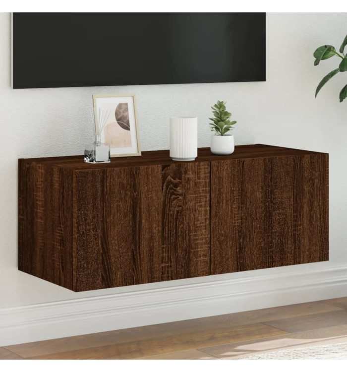 Meuble TV mural avec lumières LED chêne marron 80x35x31 cm | Mobilier & Déco