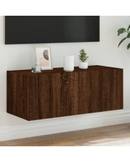 Meuble TV mural avec lumières LED chêne marron 80x35x31 cm | Mobilier & Déco