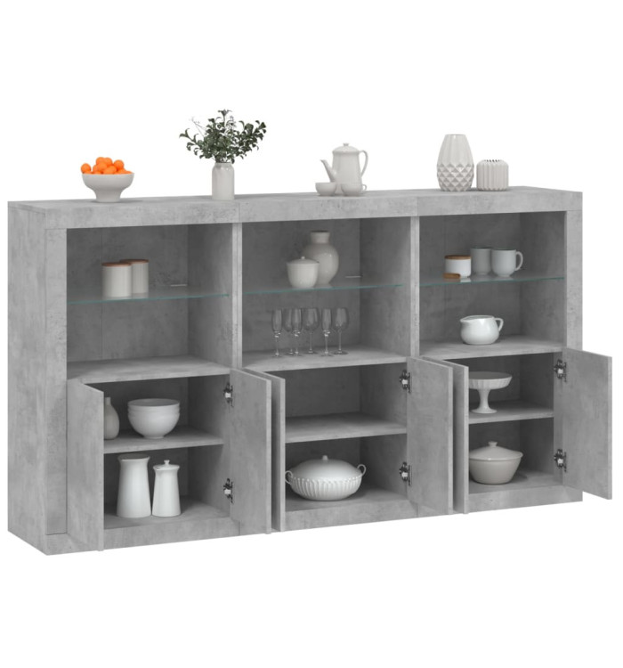 Buffet avec lumières LED gris béton 181,5x37x100 cm | Mobilier & Déco