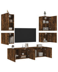 Unités murales TV 6 pcs chêne fumé bois d'ingénierie | Mobilier & Déco
