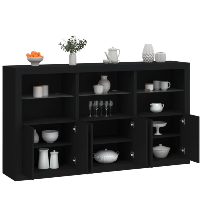 Buffet avec lumières LED noir 181,5x37x100 cm | Mobilier & Déco