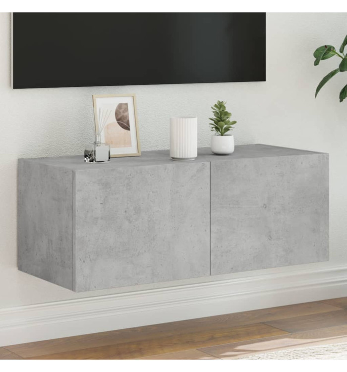 Meuble TV mural avec lumières LED gris béton 80x35x31 cm | Mobilier & Déco