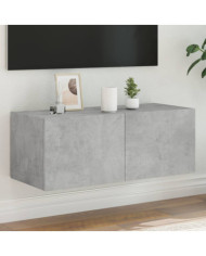 Meuble TV mural avec lumières LED gris béton 80x35x31 cm | Mobilier & Déco