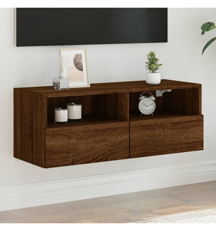 Meuble TV mural chêne marron 80x30x30 cm bois d'ingénierie | Mobilier & Déco