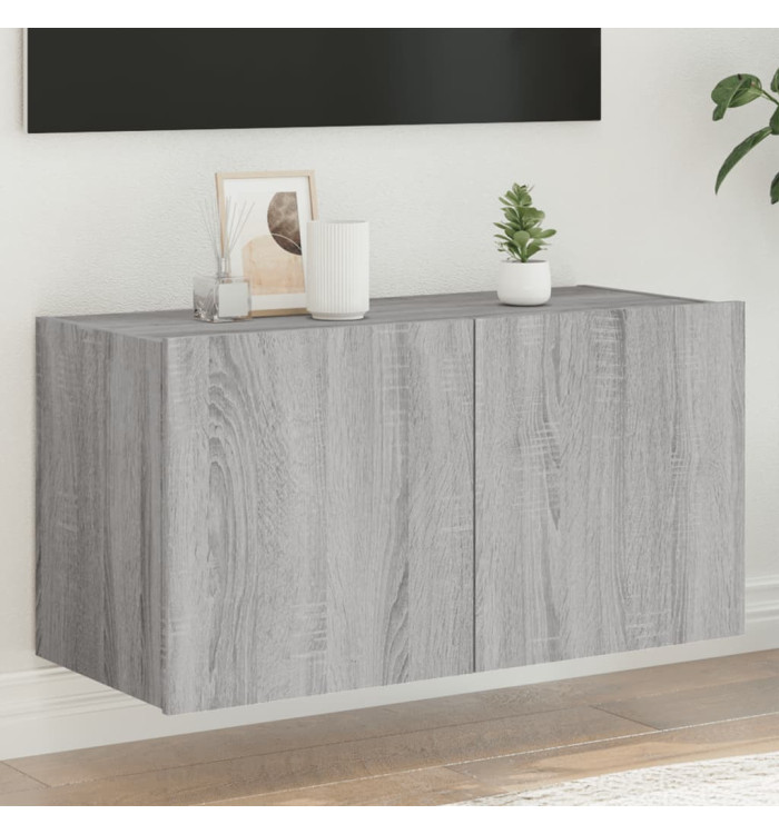 Meuble TV mural avec lumières LED sonoma gris 80x35x41 cm | Mobilier & Déco