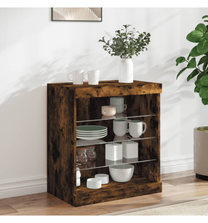 Buffet avec lumières LED chêne fumé 60,5x37x67 cm | Mobilier & Déco