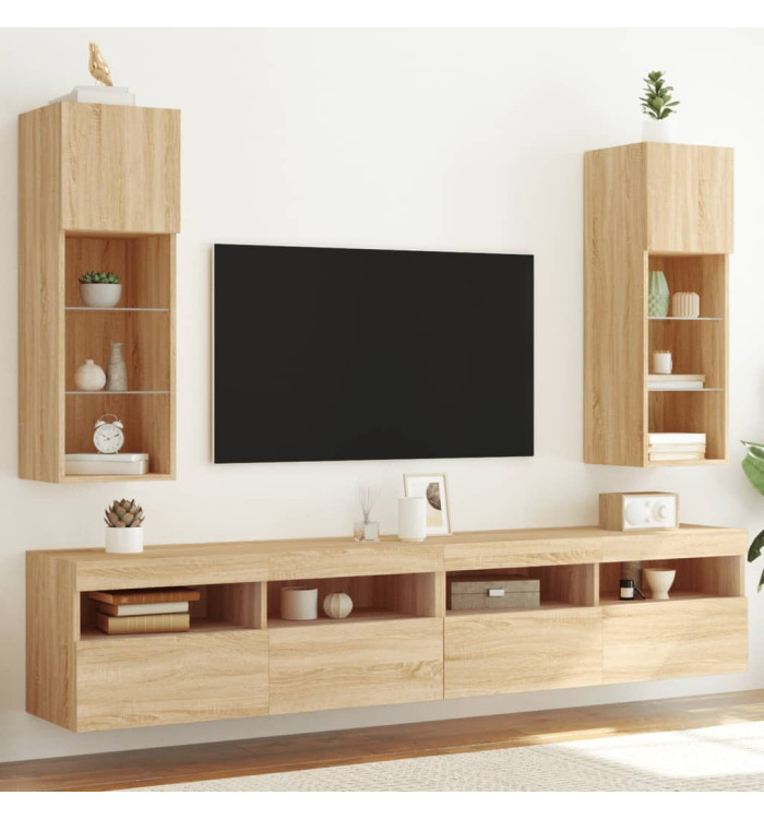 Meubles TV avec lumières LED 2 pcs chêne sonoma 30,5x30x90 cm | Mobilier & Déco