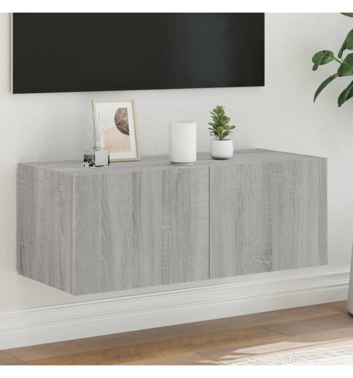 Meuble TV mural avec lumières LED sonoma gris 80x35x31 cm | Mobilier & Déco
