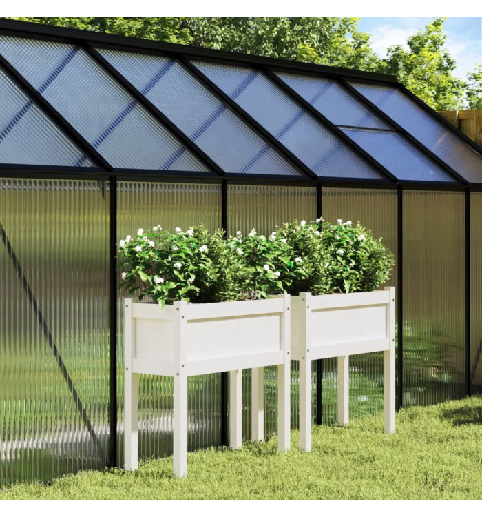 Jardinières 2 pcs avec pieds blanc bois de pin massif | Mobilier & Déco