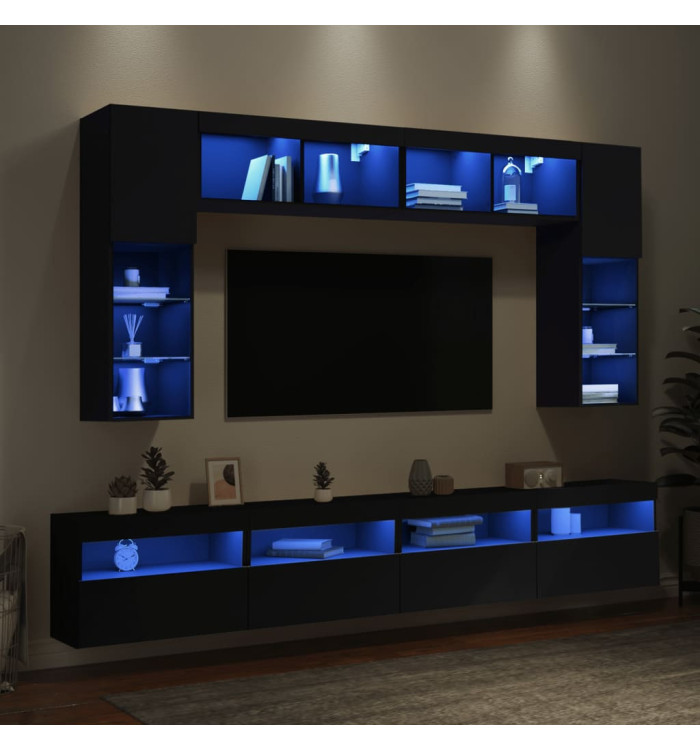 Ensemble de meubles TV muraux 8 pcs avec lumières LED noir | Mobilier & Déco