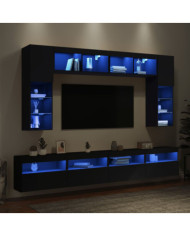 Ensemble de meubles TV muraux 8 pcs avec lumières LED noir | Mobilier & Déco