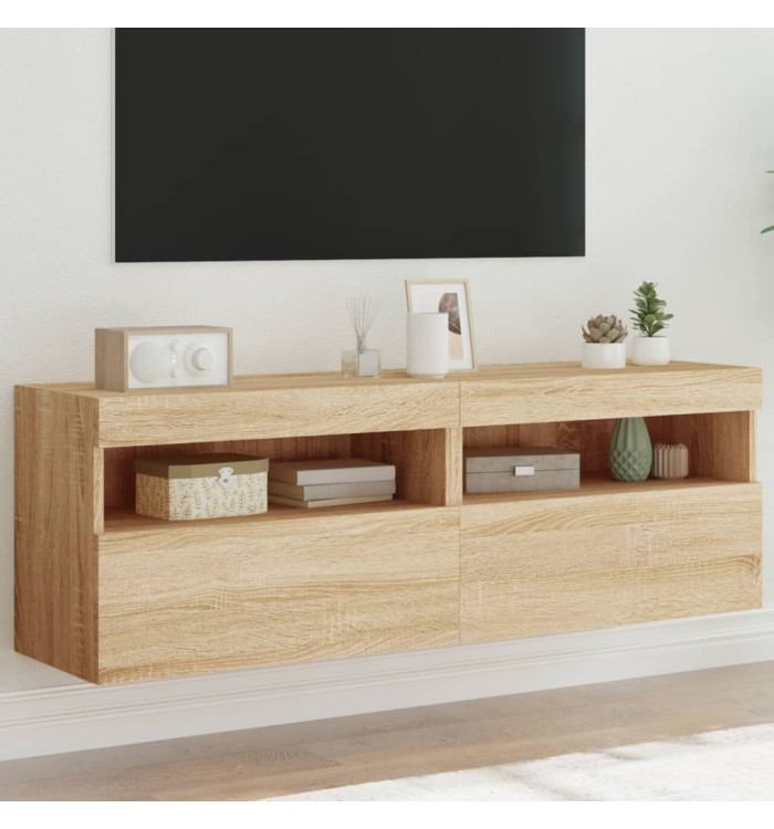 Meubles TV muraux lumières LED 2 pcs chêne sonoma 60x30x40 cm | Mobilier & Déco