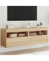 Meubles TV muraux lumières LED 2 pcs chêne sonoma 60x30x40 cm | Mobilier & Déco