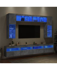 Ensemble de meubles TV muraux 8 pcs et lumières LED gris béton | Mobilier & Déco
