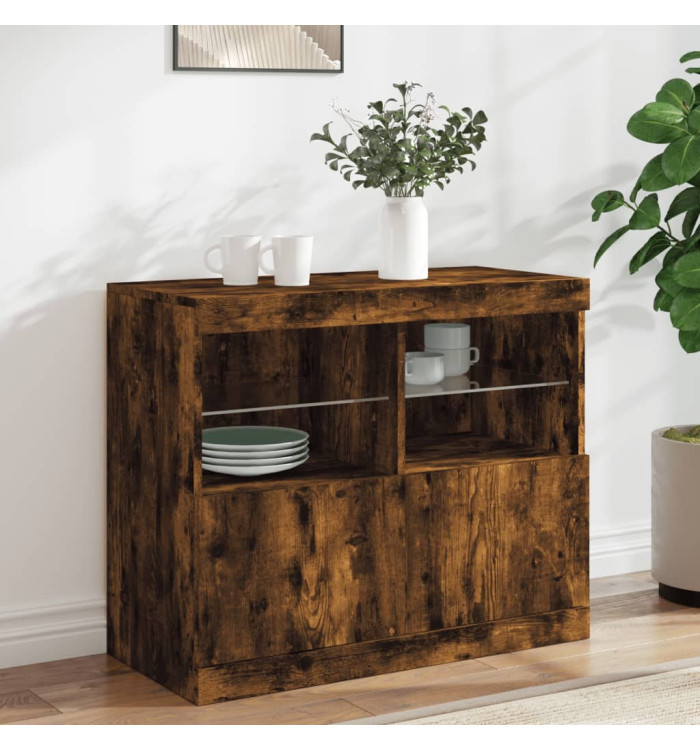 Buffet avec lumières LED chêne fumé 81x37x67 cm | Mobilier & Déco