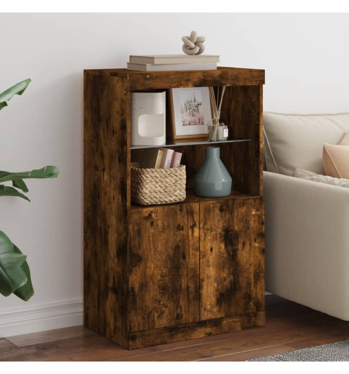 Buffet avec lumières LED chêne fumé 60,5x37x100 cm | Mobilier & Déco