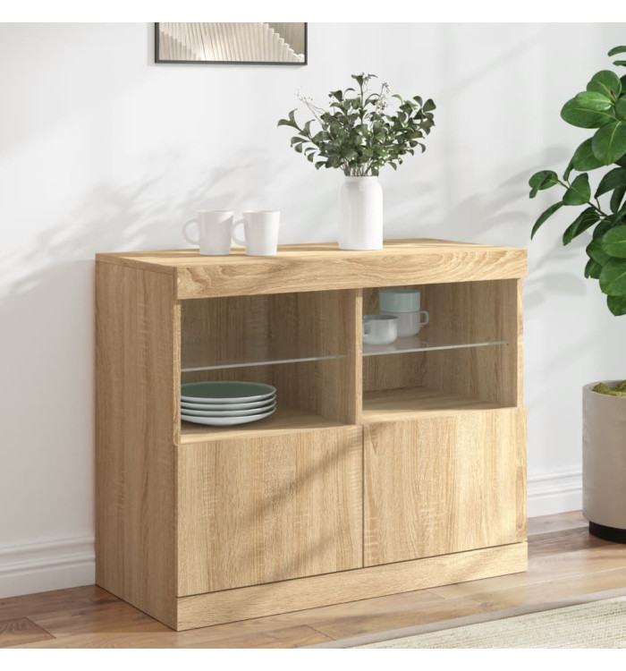 Buffet avec lumières LED chêne sonoma 81x37x67 cm | Mobilier & Déco
