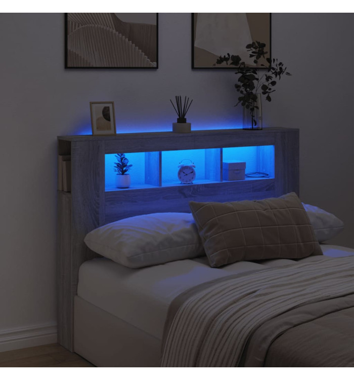 Tête de lit à LED sonoma gris 140x18,5x103,5 cm bois ingénierie | Mobilier & Déco