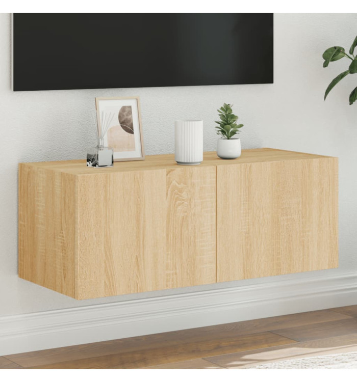 Meuble TV mural avec lumières LED chêne sonoma 80x35x31 cm | Mobilier & Déco