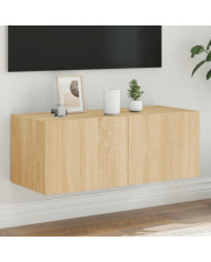 Meuble TV mural avec lumières LED chêne sonoma 80x35x31 cm | Mobilier & Déco