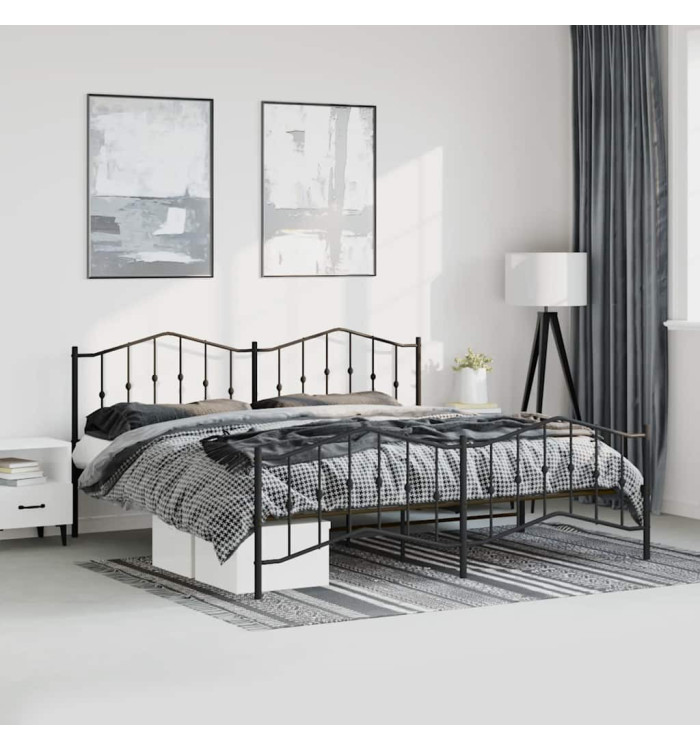 Cadre de lit métal sans matelas avec pied de lit noir 183x213cm | Mobilier & Déco