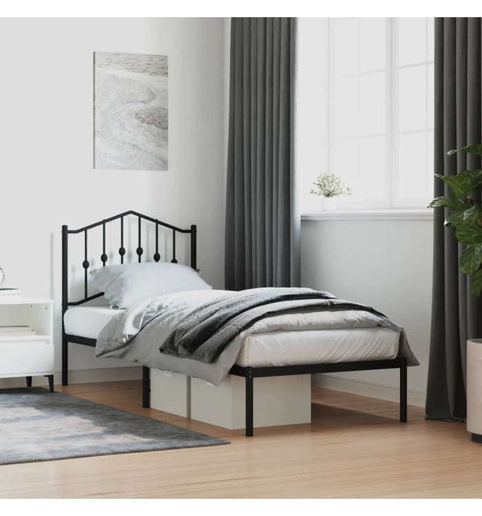 Cadre de lit métal sans matelas avec tête de lit noir 80x200 cm | Mobilier & Déco