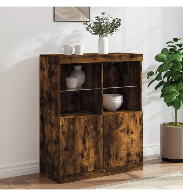 Buffet avec lumières LED chêne fumé 81x37x100 cm | Mobilier & Déco