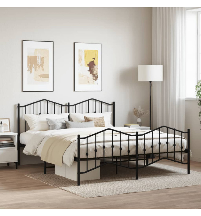 Cadre de lit métal sans matelas avec pied de lit noir 160x200cm | Mobilier & Déco