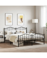 Cadre de lit métal sans matelas avec pied de lit noir 160x200cm | Mobilier & Déco