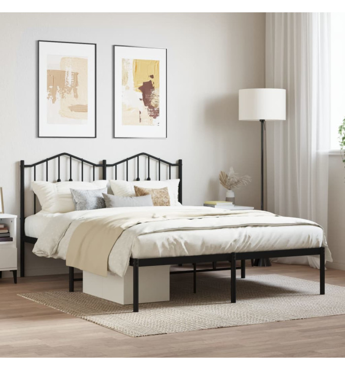 Cadre de lit métal sans matelas avec tête de lit noir 140x190cm | Mobilier & Déco