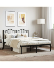 Cadre de lit métal sans matelas avec tête de lit noir 140x190cm | Mobilier & Déco