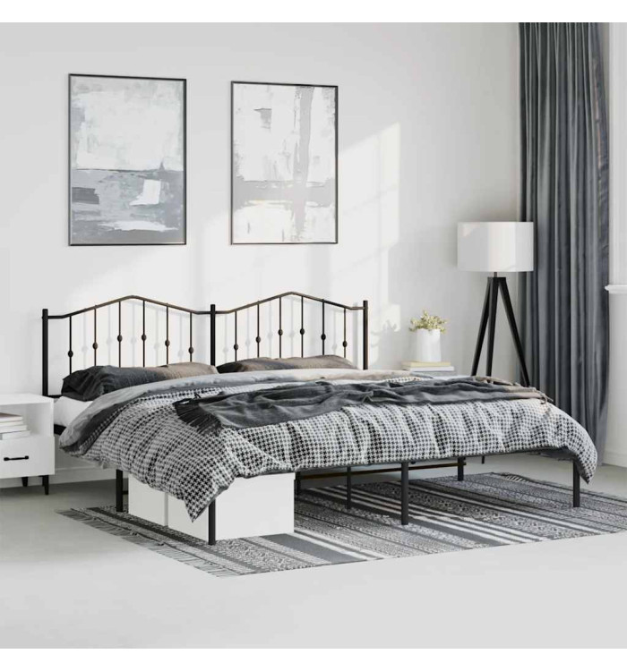 Cadre de lit métal sans matelas avec tête de lit noir 183x213cm | Mobilier & Déco