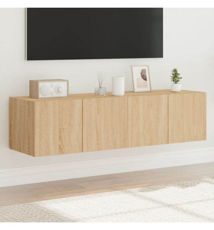 Meubles TV muraux lumières LED 2 pcs chêne sonoma 60x35x31 cm | Mobilier & Déco