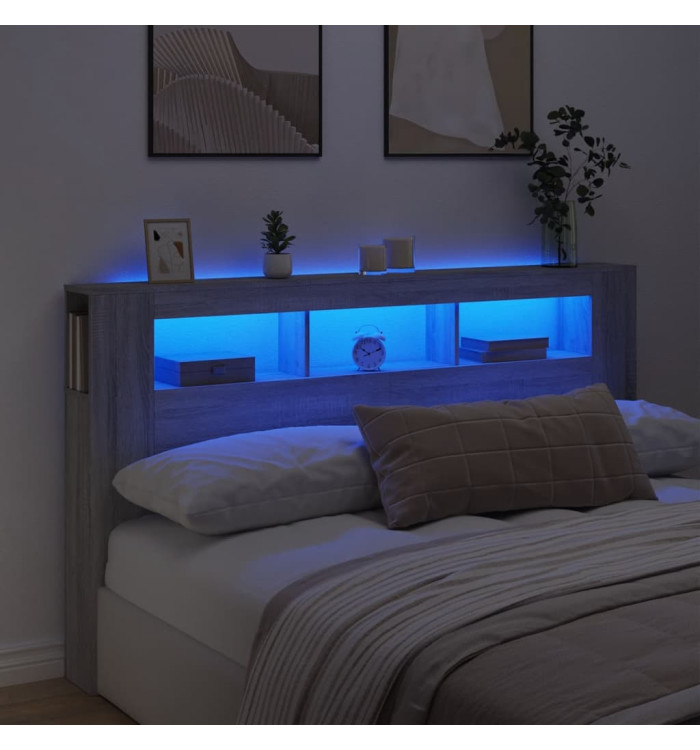 Tête de lit à LED sonoma gris 180x18,5x103,5 cm bois ingénierie | Mobilier & Déco