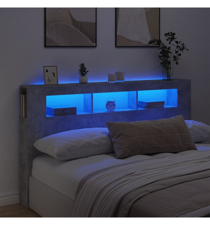 Tête de lit à LED gris béton 180x18,5x103,5cm bois d'ingénierie | Mobilier & Déco
