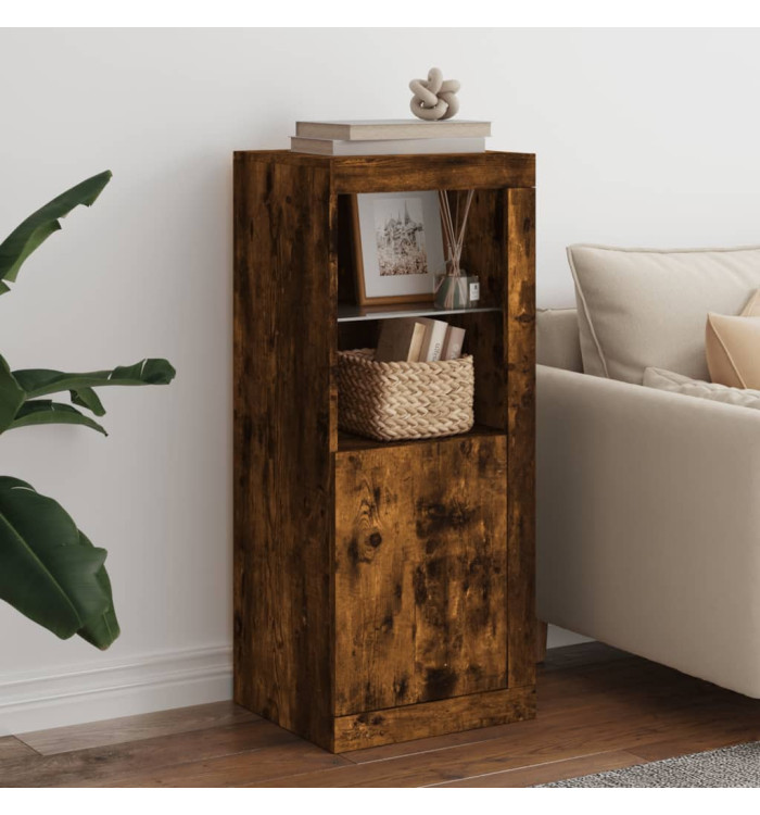 Buffet avec lumières LED chêne fumé 41x37x100 cm | Mobilier & Déco