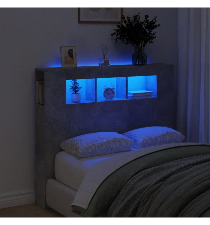 Tête de lit à LED gris béton 120x18,5x103,5cm bois d'ingénierie | Mobilier & Déco