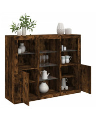 Buffets avec lumières LED 3 pcs chêne fumé bois d'ingénierie | Mobilier & Déco