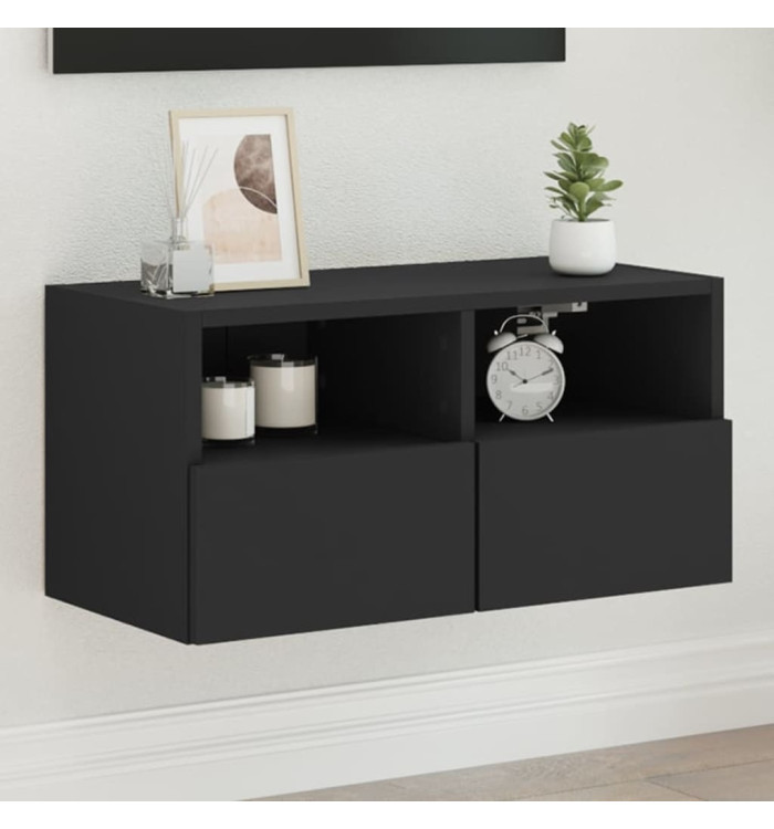 Meuble TV mural noir 60x30x30 cm bois d'ingénierie | Mobilier & Déco
