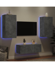 Unités murales TV avec LED 4 pcs gris béton bois d'ingénierie | Mobilier & Déco