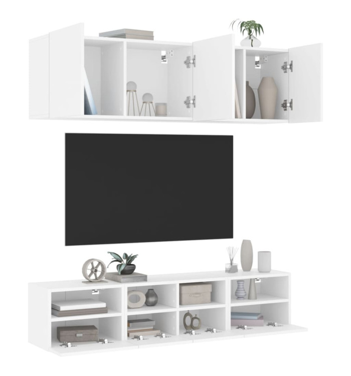 Unités murales TV 5 pcs blanc bois d'ingénierie | Mobilier & Déco