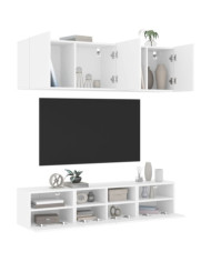 Unités murales TV 5 pcs blanc bois d'ingénierie | Mobilier & Déco